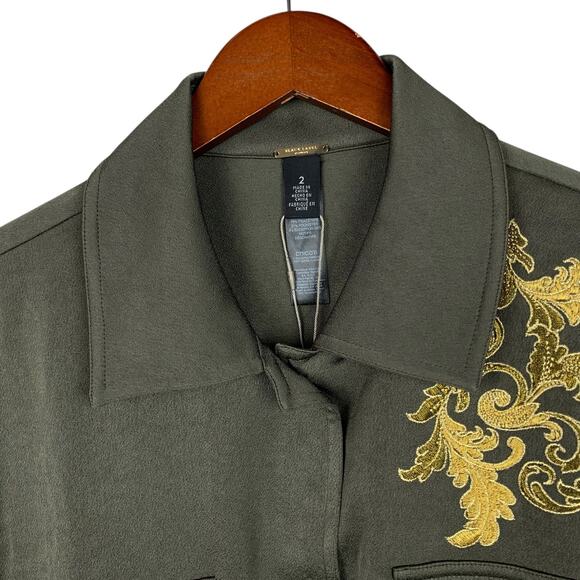 New Chicos Black Label Jacket Shacket Green Military Applique Women's 2 L 12 - Picture 3 of 10